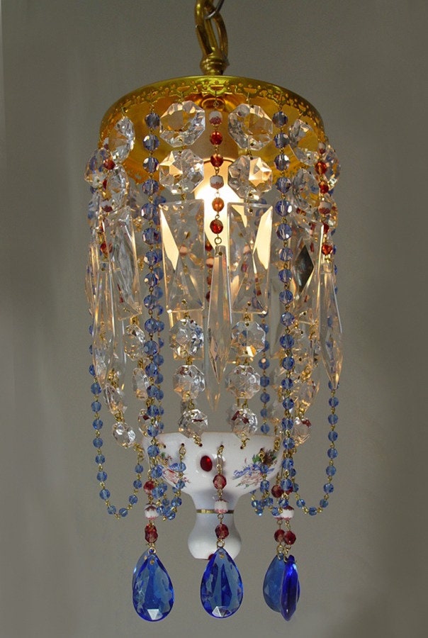 Vintage Czech. Bohemian Glass, Red OVERLAY Petite Pendant, Crystal