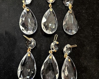 Set of 6 Vintage Italian Chandelier Crystals: 1 1/2" Clear Glass