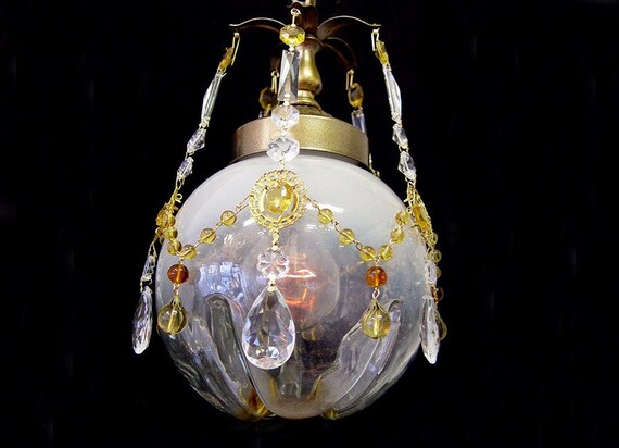 Murano Mazzega Glass Globe Pendant 1 Light, Vintage Italy, 7 1/2" x 10 1/2" Swag or Hardwire Options