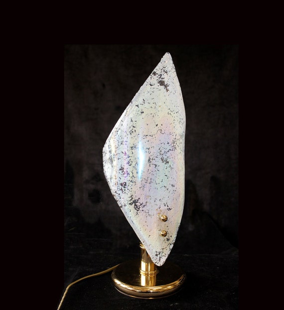 7" x 16" Murano Lamp, Venetian Iridescent Artisans Glass, 1 Light, Vintage, Gold Frame