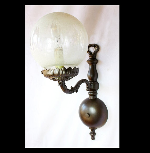 5" x 13" Vintage Colonial 1  light Wall SCONCE, Round Frosted Etched  GLASS Globes
