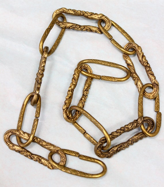 Antique Brass Lighting Chain Hanger Loop Chandelier Light Old 25" 64cm 
