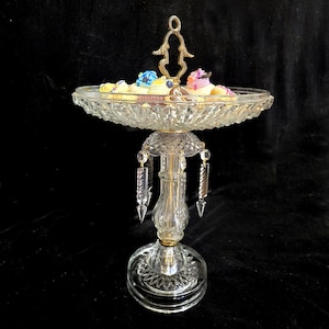 Elegant! LARGE 12&quot; x 16&quot; Vintage Glass Candy Serving Dish with Crystal Etched Prism Spears