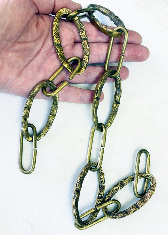 2 Feet BRASS Vintage CHAIN, Rare, Vintage 50'S Chandelier Chain  with Ornate Heavy BRASS Textured Design Links.
