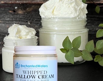 Whipped Tallow - Unscented Face, Body Butter Moisturizing Skin Cream, 100% Organic Grass-fed & Finished, Glass Jar