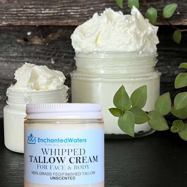 Whipped Tallow - Unscented Face, Body Butter Moisturizing Skin Cream, 100% Organic Grass-fed & Finished, Glass Jar