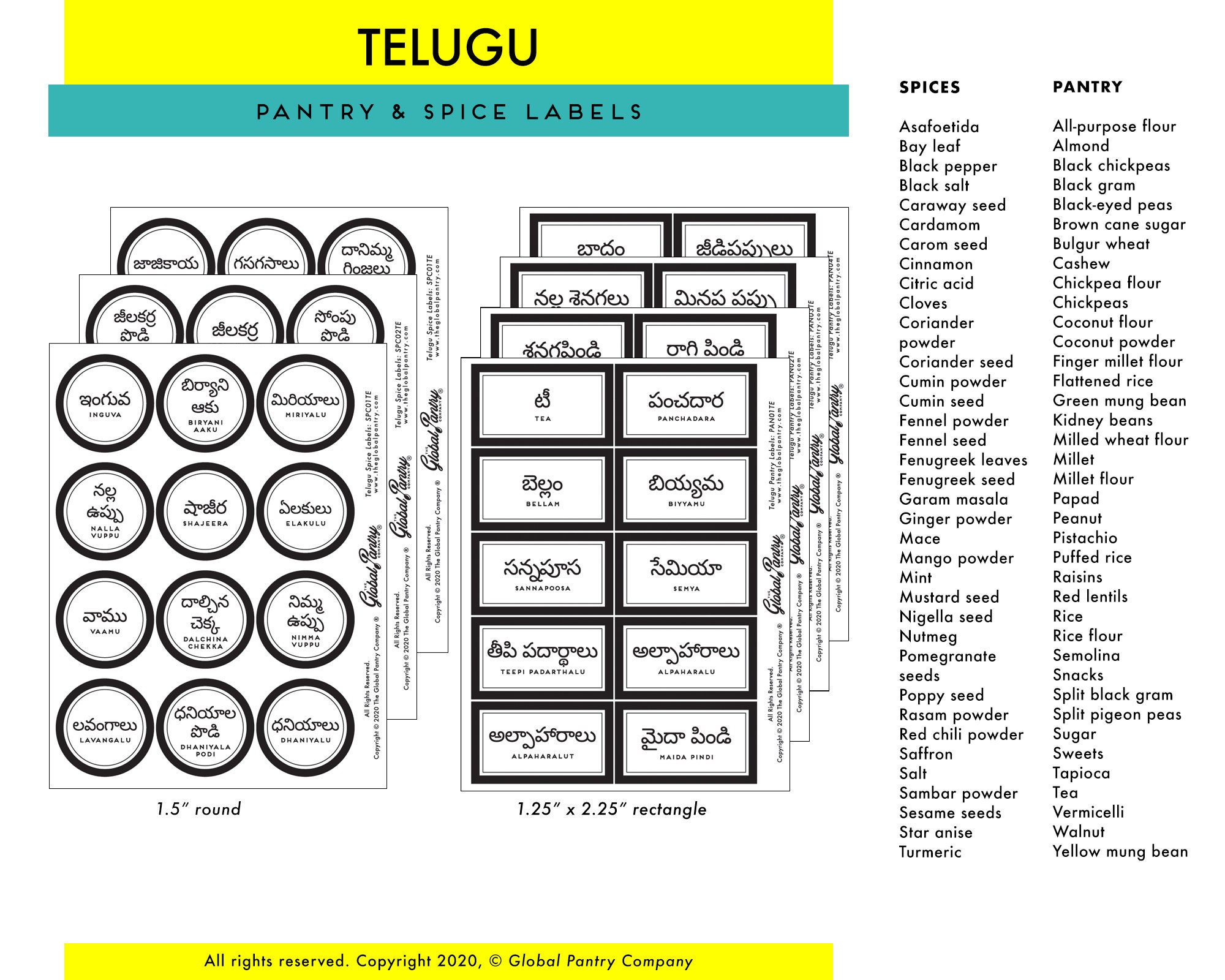 REMOVABLE Modern Telugu Pantry & Spice Label Package Etsy