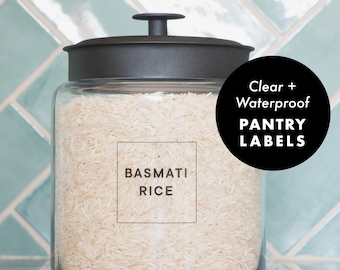CLEAR Modern Pantry Labels - Square & Waterproof (Black or White)