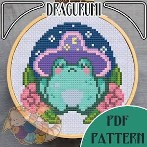 Froggy Witch counted cross stitch digital pattern
