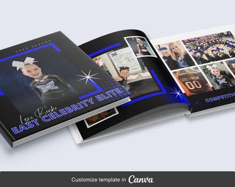 May include: A photo album with a blue and black cover featuring a young girl in a cheerleading uniform. The album cover reads "Lexi Bonko East Celebrity Elite". The inside of the album features photos of the girl and other cheerleaders.