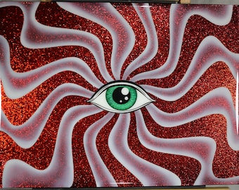 Original Airbrushed Wall Art - Custom Car Metal Flake Paint Style - Swirling Psychedelic Eye