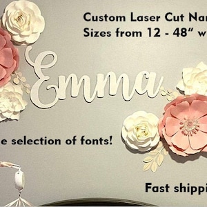 Wooden Name Sign 12-48&quot; Wide, Nursery Name Sign, Personalized Wood Name, Cursive Name Sign, Crib Name Sign, Custom Laser Cut Name Sign,