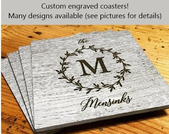 Personalized Coaster Set, Custom Coasters, Personalized Gift, Engraved Coasters, Vinyl Coasters, Rustic Cabin Coasters, Home Decor