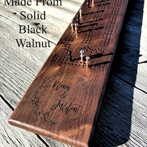 Handmade Personalized Black Walnut Cribbage Board with Metal Pegs image 3