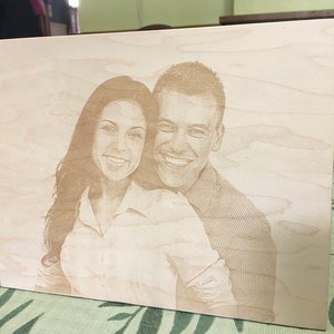 Engraved Wooden Photo, Wedding Portrait on Wood, Family Pictures, Personalized Gift,  Photo on Wood, Laser Engraved Photo, Anniversary Gift