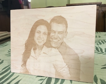 Engraved Wooden Photo, Wedding Portrait on Wood, Family Pictures, Personalized Gift,  Photo on Wood, Laser Engraved Photo, Anniversary Gift