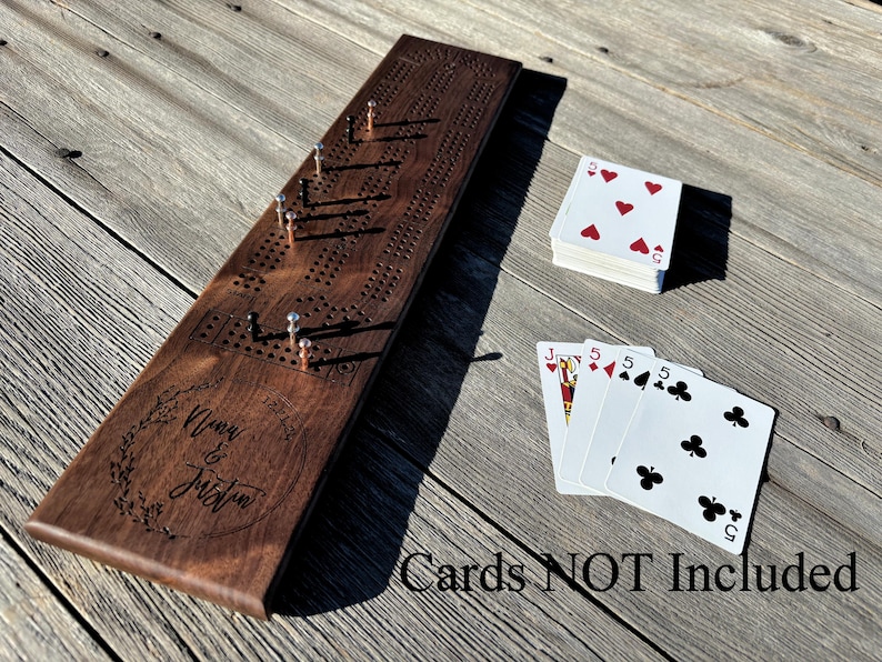 Handmade Personalized Black Walnut Cribbage Board with Metal Pegs image 8