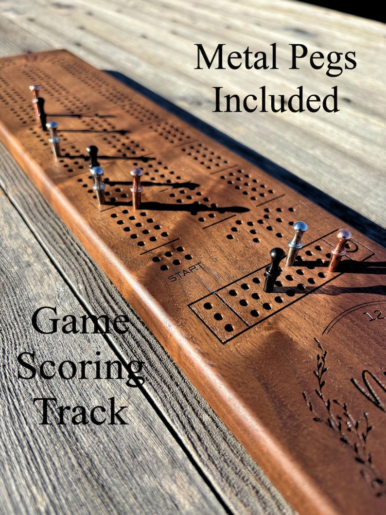 Handmade Personalized Black Walnut Cribbage Board with Metal Pegs image 5