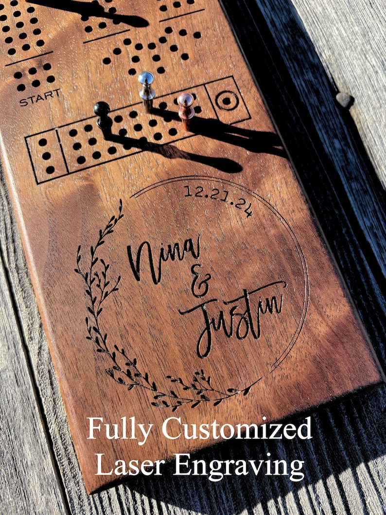 Handmade Personalized Black Walnut Cribbage Board with Metal Pegs image 4