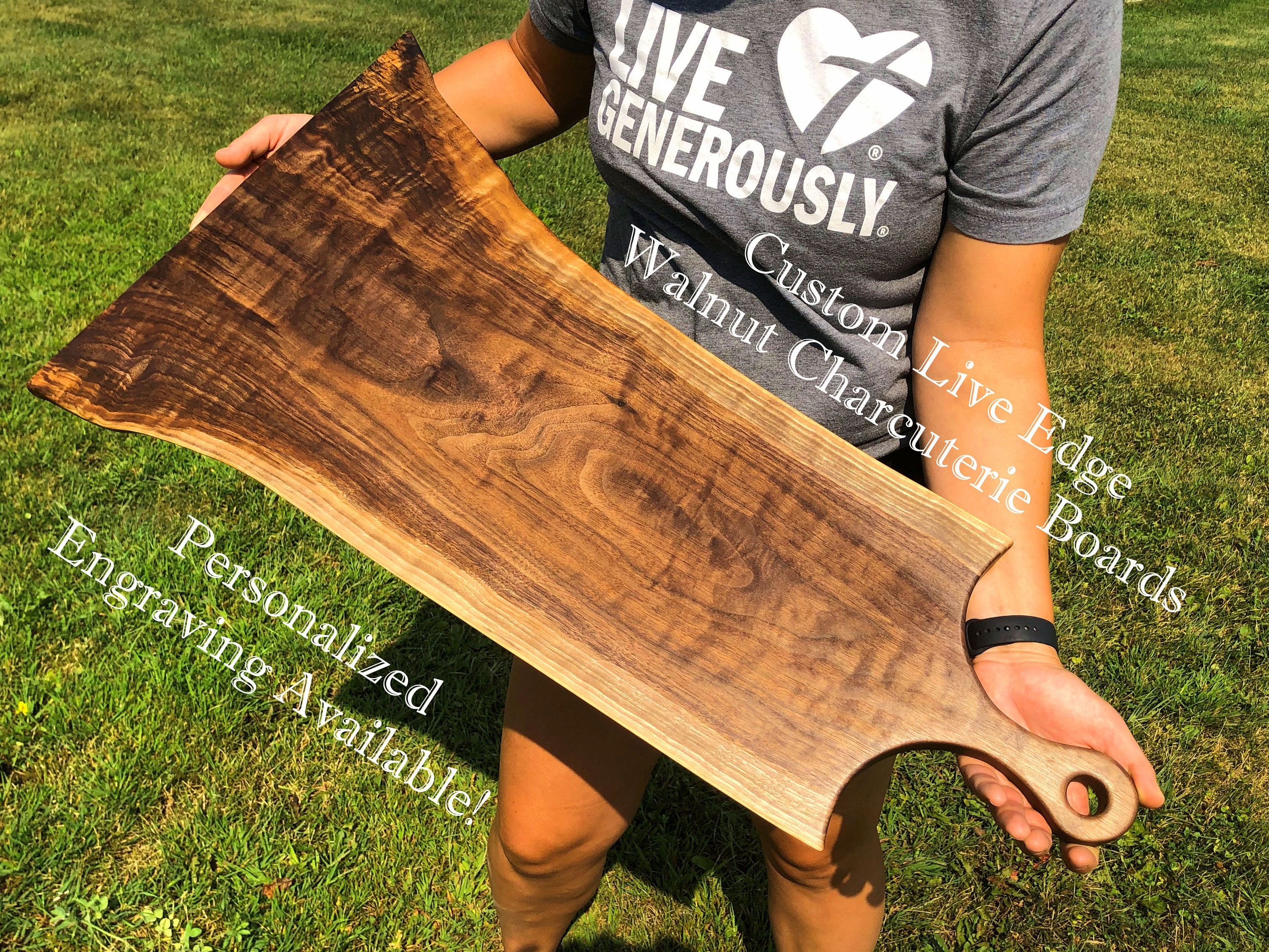 Charcuterie Board, Personalized Black Walnut Cutting Board, Live Edge, Engraved Serving Tray, Meat & Cheese Board, Grazing, Party Platter