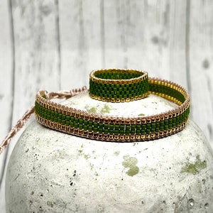 Miyuki Ring Beaded Ring avocado Glasperlen Peyote Ring + Armband Set