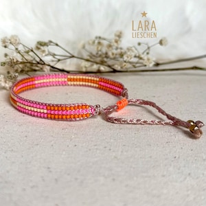 STRIPES Miyuki bracelet, handwoven from Japanese glass beads, neon summer pink orange LEMON ICE image 3