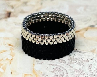 Miyuki Ring Beaded Ring schwarz - silberfarben Peyote