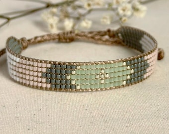 Bracelet de perles PASTEL - Bracelet Miyuki ~ Bracelet en perles de verre japonaises ~ gris - champagne - tissé