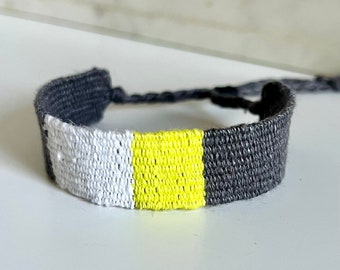 Gewebtes Armband aus Leinen - Stone - weiß - Neon gelb
