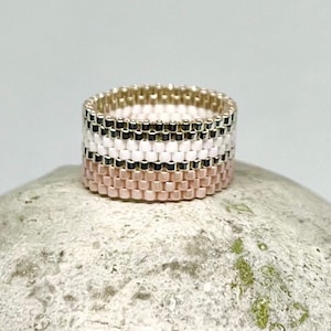 Miyuki Ring Beaded Ring silberfarben champagner Peyote Bild 2