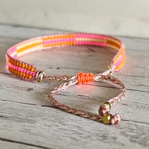 STRIPES Miyuki bracelet handwoven from Japanese glass beads, neon summer pink orange LEMON ICE image 3