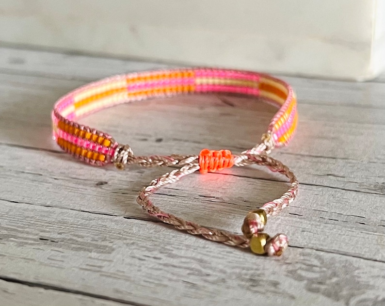 STRIPES Miyuki bracelet handwoven from Japanese glass beads, neon summer pink orange LEMON ICE image 3