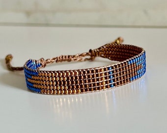 NAVY  Armband - Perlenarmband - gewebt aus japanischen Miyuki Glasperlen - blau - matte bronze - luster topaz