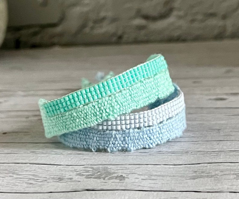 Woven linen bracelet sky Miyuki Beads image 4