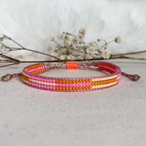 STRIPES Miyuki bracelet, handwoven from Japanese glass beads, neon summer pink orange LEMON ICE image 2