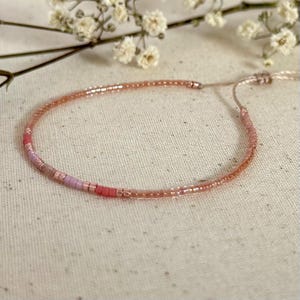 Bracelet made of Miyuki beads, peach - pink minimalist pearl bracelet filigree