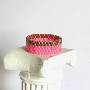 Miyuki Ring Beaded Ring Neon pink - gold peyote