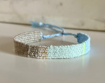 Geweven armband van linnen - Sky - licht mint - metallic crème - naturel