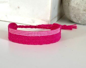 Woven linen bracelet - Fuchsia - Miyuki Beads