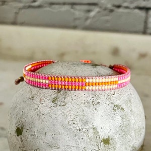 STRIPES Miyuki bracelet handwoven from Japanese glass beads, neon summer pink orange LEMON ICE image 2