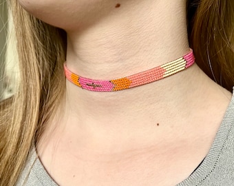 Kurze Kette - Choker - Neon - gewebt aus feinen japanischen Miyuki Glasperlen