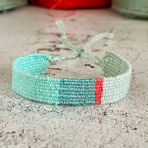 Woven linen bracelet - mint - light mint - metallic mint - coral
