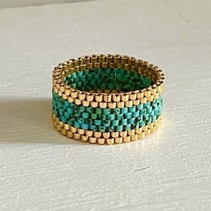 Miyuki Ring Beaded Ring Picasso - gold peyote