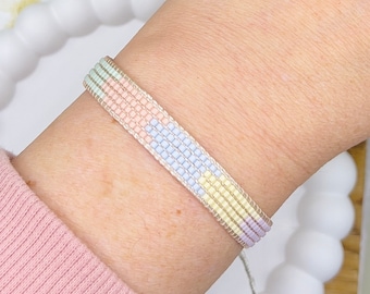 PASTEL Armband aus japanischen Miyuki Glasperlen mint - sky - pale rose handgewebt