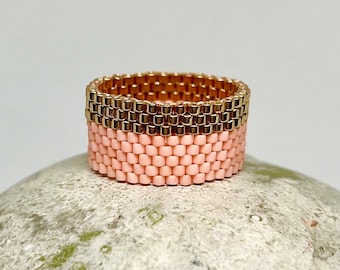 Miyuki Ring Beaded Ring  - Peach Fuzz - Peyote