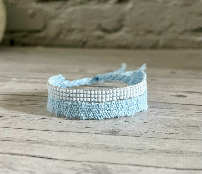 Woven linen bracelet sky Miyuki Beads image 1