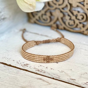 Beaded bracelet - Miyuki bracelet ~ handwoven from filigree Japanese glass beads - simple bracelet in caramel-gold colors