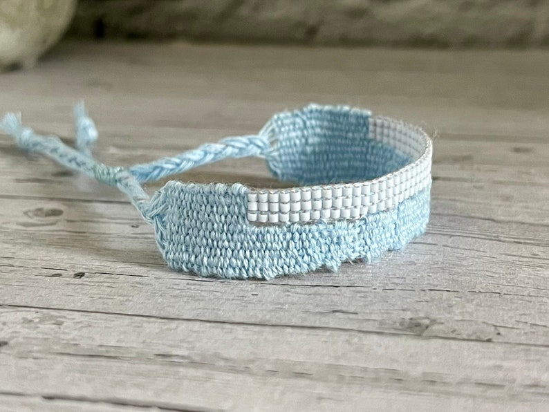 Woven linen bracelet sky Miyuki Beads image 2