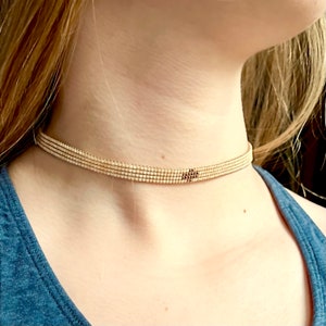 Short necklace - choker - caramel - woven from fine Japanese Miyuki glass beads