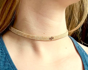 Kurze Kette - Choker - Caramel - gewebt aus feinen japanischen Miyuki Glasperlen